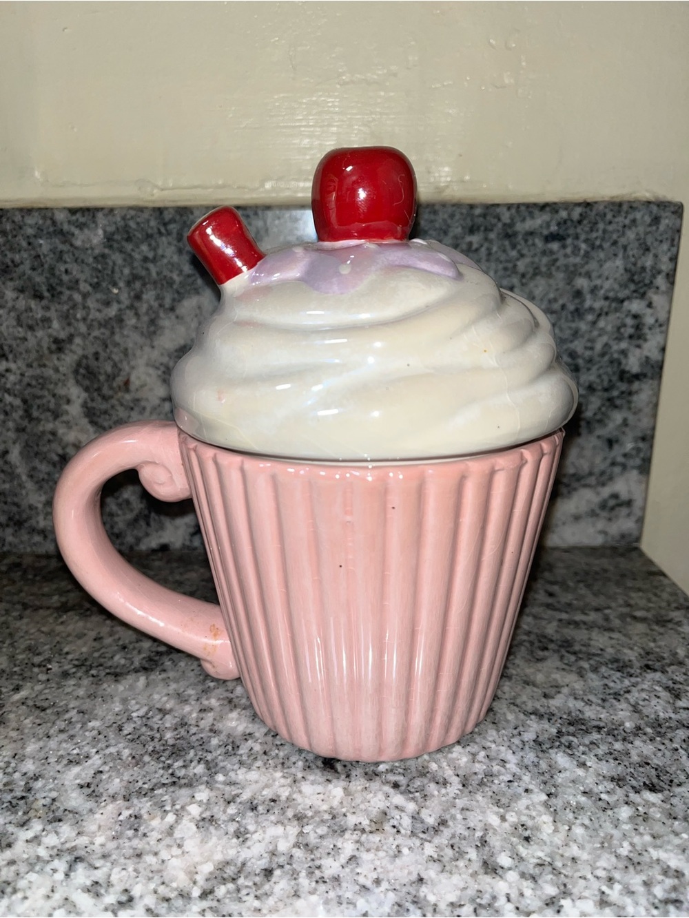Sheffield Home Pink Cupcake Mug with White Frosting and Red Cherry Lid